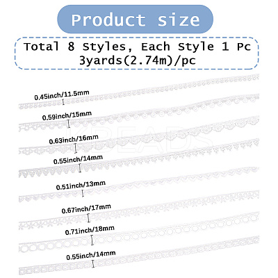 24 Yards 8 Styles Milk Fiber Lace Trim Ribbon OCOR-CY0001-09B-1