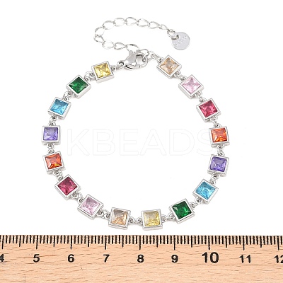 304 Stainless Steel Pave Colorful Cubic Zirconia Tennis Bracelets for Women BJEW-T023-02A-P-1