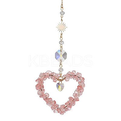 Heart Cherry Quartz Glass Chip Pendant Drcorations HJEW-JM01651-05-1