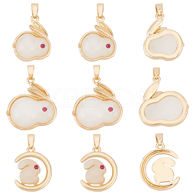 9Pcs 3 Style Real 18K Gold Plated Brass Micro Pave Cubic Zirconia Pendants KK-BC0010-46-1