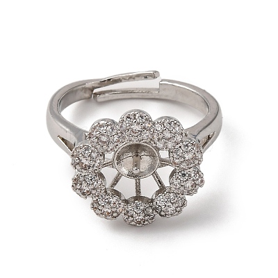 Flower Brass Micro Pave Clear Cubic Zirconia Cuff Ring Settings KK-D378-32P-1