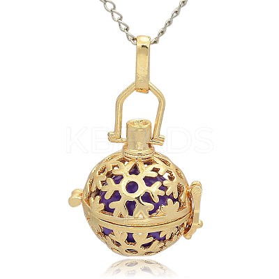 Golden Tone Brass Hollow Round Cage Pendants KK-J232-01G-1