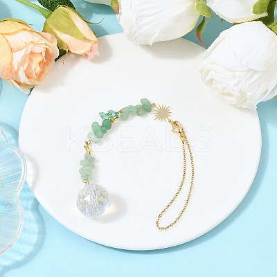 Round Glass & Natural Green Aventurine Chips Hanging Suncatchers HJEW-JM04209-01-1