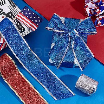 3 Rolls 3 Colors Sparkle Polyester Ribbon with Glitter Powder OCOR-PH0005-54-1