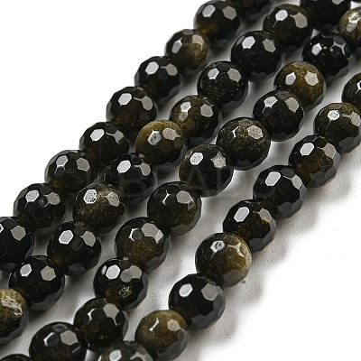 Natural Golden Sheen Obsidian Beads Strands G-E571-A01-01-1
