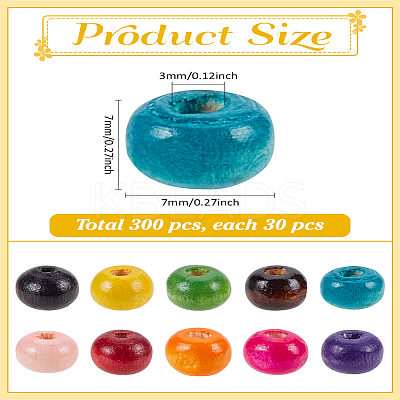 300Pcs 10 Colors Dyed Natural Wood Beads WOOD-LP0001-09-1