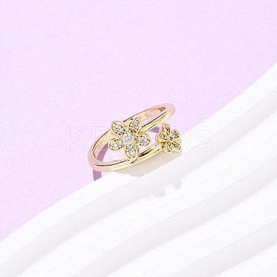 Flower Brass Micro Pave Cubic Zirconia Cuff Rings for Women RJEW-L334-01G-1