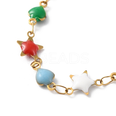 Enamel Star & Heart Link Chain Necklace NJEW-H169-02G-1