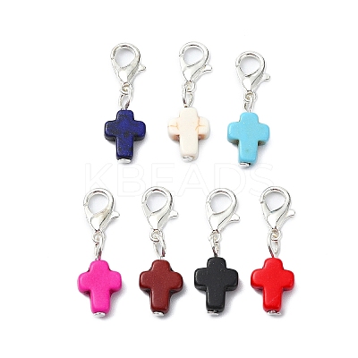 Dyed Synthetic Turquoise Cross Pendant Decoration HJEW-JM02634-S-1