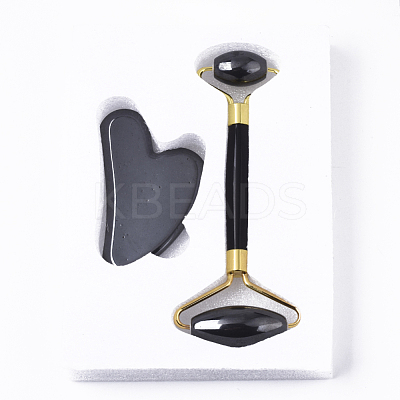 Magnetic Synthetic Hematite Facial Roller & Heart Shape Gua Sha X-G-N0324-12-1