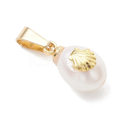Natural Cultured Freshwater Pearl Rice Charms with Alloy Shell Slices PALLOY-JF04965-1