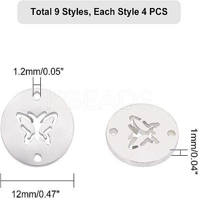 36Pcs 9 Style 304 Stainless Steel Links Connectors STAS-UN0027-50-1