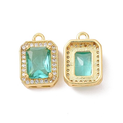Octagon Rectangle Brass Micro Pave Cubic Zirconia Charms KK-G435-28G-01-1