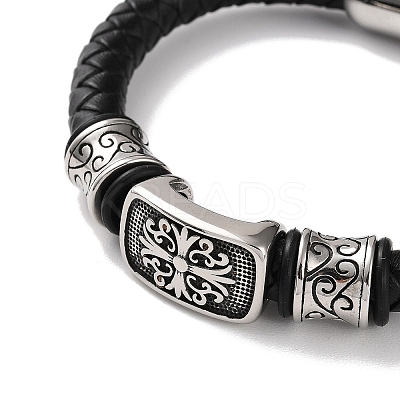 Men's Braided Black PU Leather Cord Bracelets BJEW-K243-31AS-1
