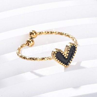 Heart 304 Stainless Steel Enamel Cuff Rings RJEW-D306-32G-02-1
