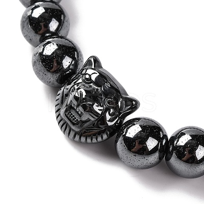 Round & Tiger Head Synthetic Non-magnetic Hematite Beaded Stretch Bracelets for Women BJEW-Q345-03-1