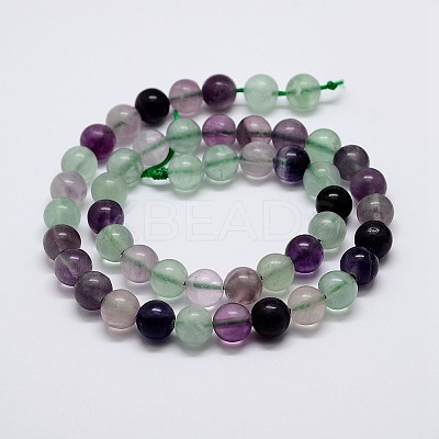 Natural Rainbow Fluorite Bead Strands G-P255-01-8mm-1