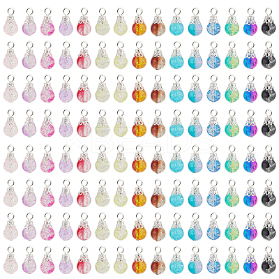 225Pcs 15 Colors Spray Painted Crackle Glass Pendants PALLOY-AB00090-1