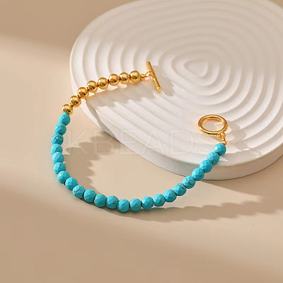 Synthetic Turquoise & Brass Round Beaded Bracelets for Women EH2612-1