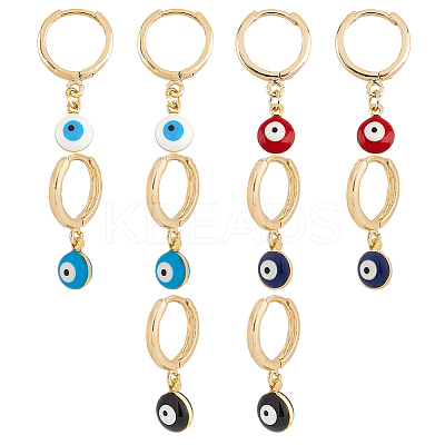 5 Pairs 5 Colors Enamel Evil Eye Dangle Hoop Earrings EJEW-AR0001-04-1