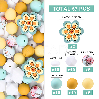 57Pcs 7 Styles Food Grade Silicone Focal Beads SIL-YW0001-70-1