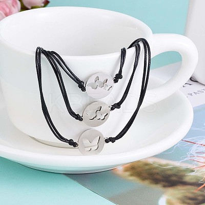 3Pcs 3 Style 430 Stainless Steel Butterfly Link Bracelets Set JB728A-1