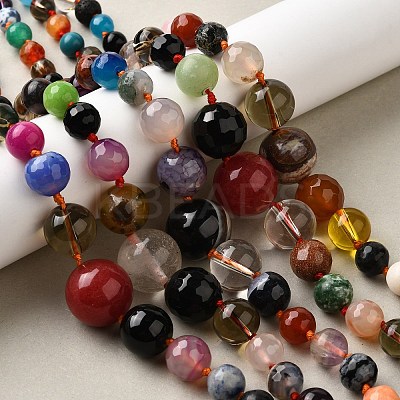 Natural Mixed Stone & Glass Round Beads Strands X-G-C188-01-1