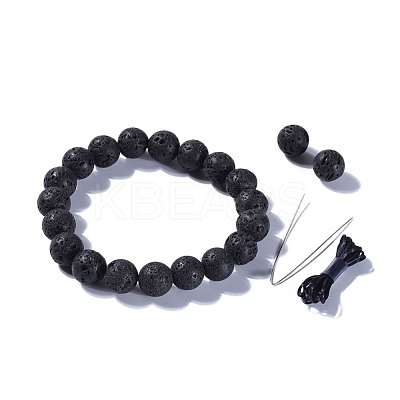 Natural Lava Rock Beads Stretch Bracelets BJEW-JB04173-14-1