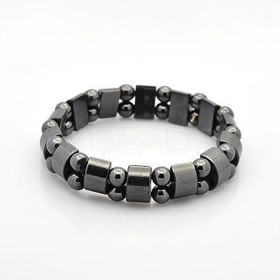 Magnetic Hematite Tow Row Rectangle and Round Beads Stretch Bracelets for Valentine's Day Gift LS-BJEW-M066-11-1