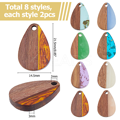 16Pcs 8 Colors Transparent Resin & Walnut Wood Big Pendants RESI-HS0001-01D-1