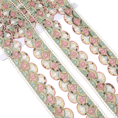 4.8~5 Yards Sparkle Polyester Lace Trim Ribbon with Plastic Paillettes OCOR-CY0001-14B-1