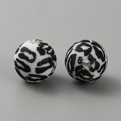 Round with Leopard Print Pattern Food Grade Silicone Focal Beads LS-SIL-WH0009-08A-1