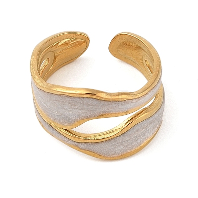 304 Stainless Steel Enamel Cuff Rings for Women RJEW-G324-03G-1