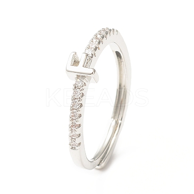 Clear Cubic Zirconia Initial Letter Adjustable Ring RJEW-C052-01P-F-1