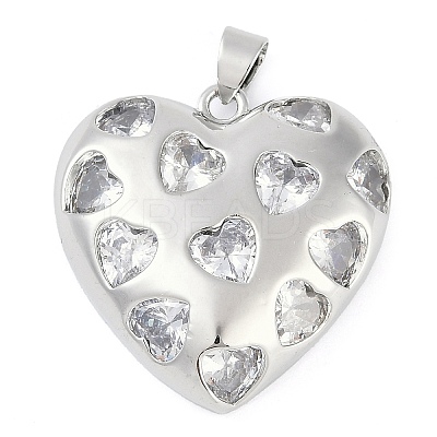 Rack Plating Heart Brass Micro Pave Clear Cubic Zirconia Pendants KK-P287-37P-1