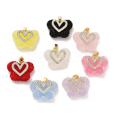 Butterfly with Heart Shape Resin & Rhinestone Pendant KK-C037-15G-1