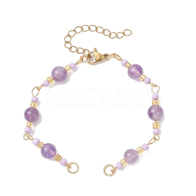 Synthetic Turquoise & Natural Amethyst & Howlite & Carnelian & Dyed Yellow Jade & Dyed Malaysia Jade Round and Glass Seed Beads Link Chain Bracelet Making AJEW-MZ00009-1