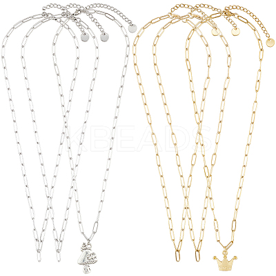6Pcs 2 Colors 304 Stainless Steel Paperclip Chain Necklaces NJEW-SC0001-58A-1