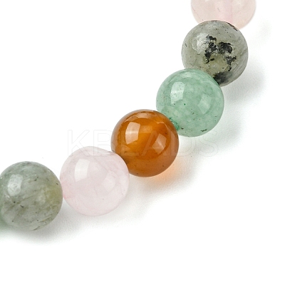 Natural Carnelian & Rose Quartz & Green Aventurine & Labradorite Round Beaded Stretch Bracelets BJEW-JB10910-05-1