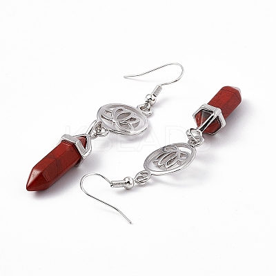 Gemstone Bullet with Lotus Dangle Earrings EJEW-I276-07P-1