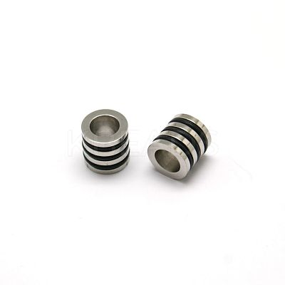 Nice Big Hole 304 Stainless Steel Wrapped Black Rubber Column Beads LS-STAS-O041-02-1