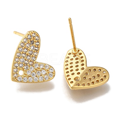 Brass Clear Cubic Zirconia Stud Earrings Finding for Women EJEW-B107-03G-1