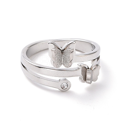 Crystal Rhinestone Butterfly Finger Ring RJEW-D120-09B-P-1
