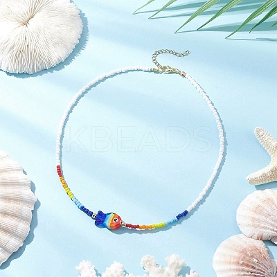 Boho Handmade Lampwork Fish & Colorful Glass Seed Beaded Necklaces for Women NJEW-TA00199-1