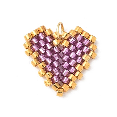 Handmade Glass Seed Beaded Heart Charms PALLOY-MZ00609-1