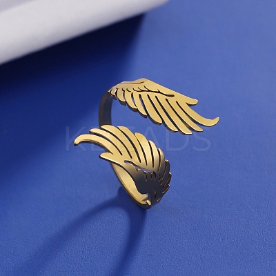 304 Stainless Steel Double Wing Open Cuff Ring LS-RJEW-F149-01G-1
