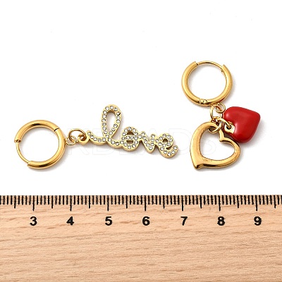 Heart & Word LOVE 304 Stainless Steel Micro Pave Clear Cubic Zirconia Hoop Earrings EJEW-B140-07G-1