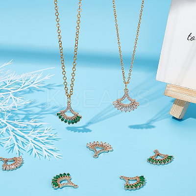 12Pcs 2 Colors Brass Micro Pave Clear & Green Cubic Zirconia Pendants KK-BBC0001-91-1