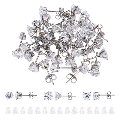 15 Pairs 3 Styles Cubic Zirconia Ear Studs STAS-UN0022-47-1