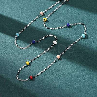 304 Stainless Steel Enamel Rondelle Bead Cable Chain Necklaces for Women NJEW-G190-01P-1